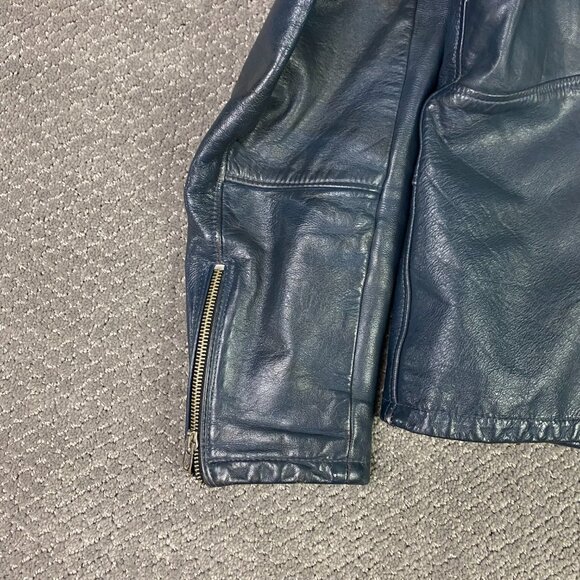 Vintage Drospo Cafe Racer Leather Jacket Men's 42 Gray Motorcycle Biker Talon - Picture 6 of 15